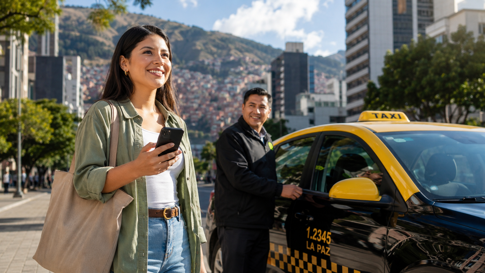 Usuaria con taxi